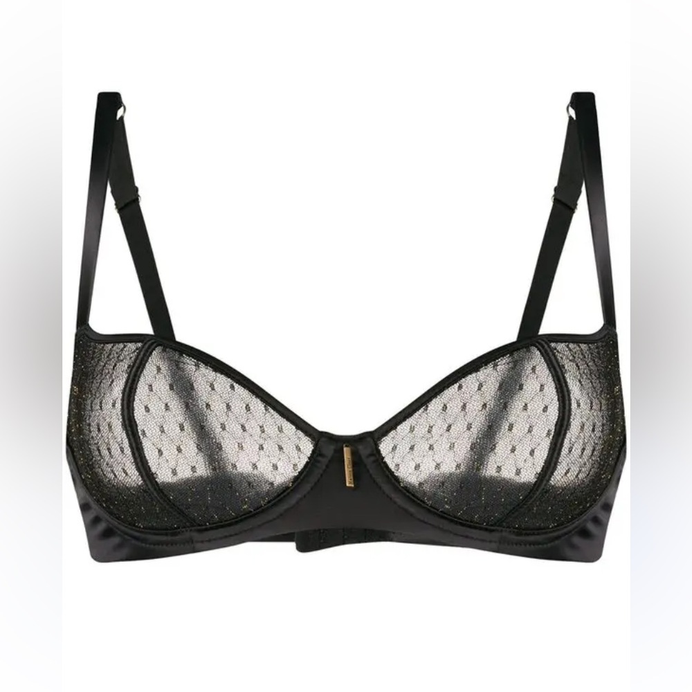 maison close polka dot bandeau ruched Black Bra Sexy Sheer Detail sz 34D